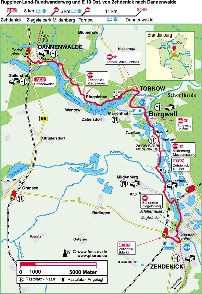 Europäischer Fernwanderweg E 10 : Zehdenick  –  Ziegeleipark Mildenberg  –  Tornow  –  Dannenwalde