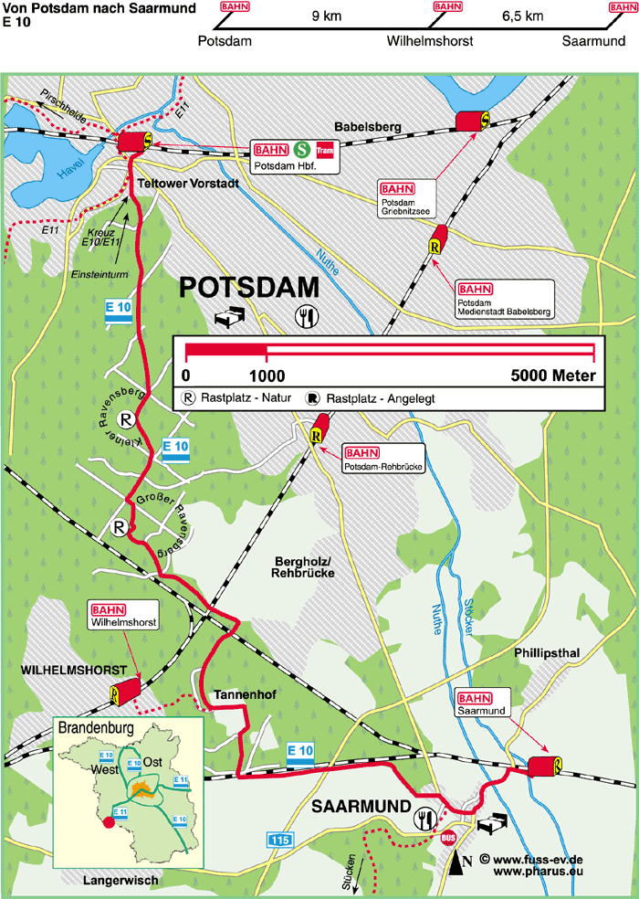 Europäischer Fernwanderweg E 10 : Potsdam  –  Wilhelmshorst  –  Saarmund