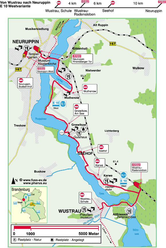 Europäischer Fernwanderweg E 10 : Wustrau, Schule  –  Wustrau-Radensleben  –  Seehof  –  Neuruppin