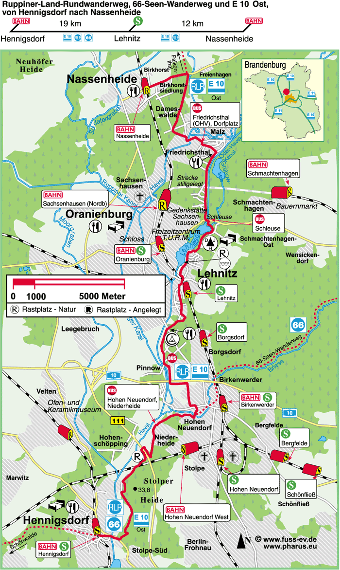 Europäischer Fernwanderweg E 10 : Hennigsdorf  –  Lehnitz  –  Nassenheide